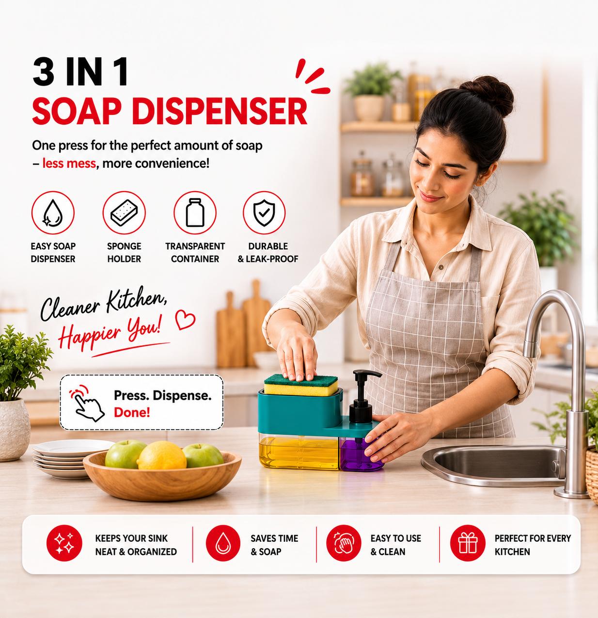 ✨ 3-in-1 Kitchen Sink Soap Dispenser ✨