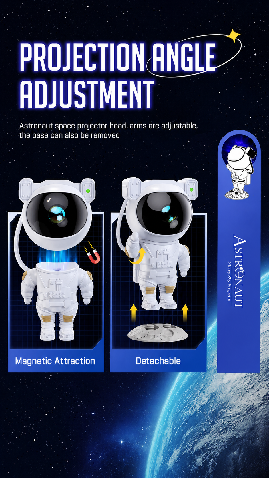 Astronaut Galaxy Projector  Description - 360° Rotation Night Light with 8 Nebula Modes